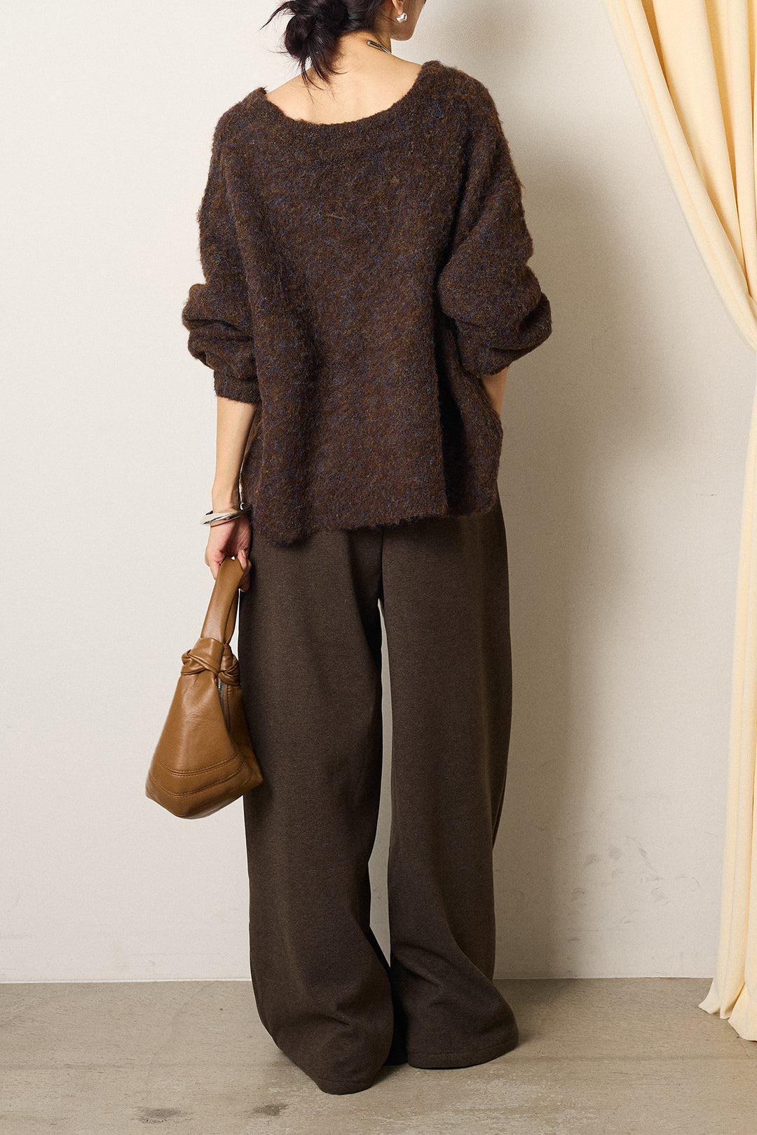 [SET]ウール混透かしロゴニットカーディガン+サイドベルトパンツ(2set)