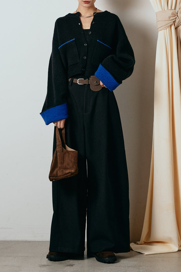 [SET]アルパカタッチダブルフェイスカーディガン+ポーチベルト付きカーブパンツ(2set)