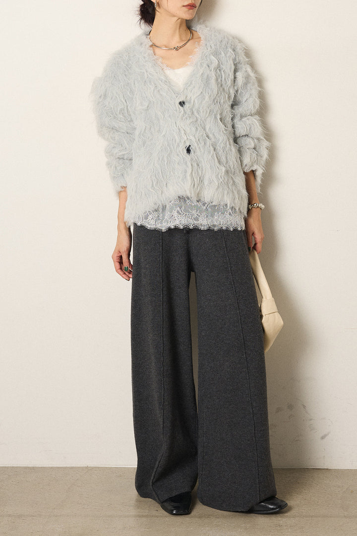 [SET]起毛シャギーニットカーディガン+センターラインニットパンツ(2set)