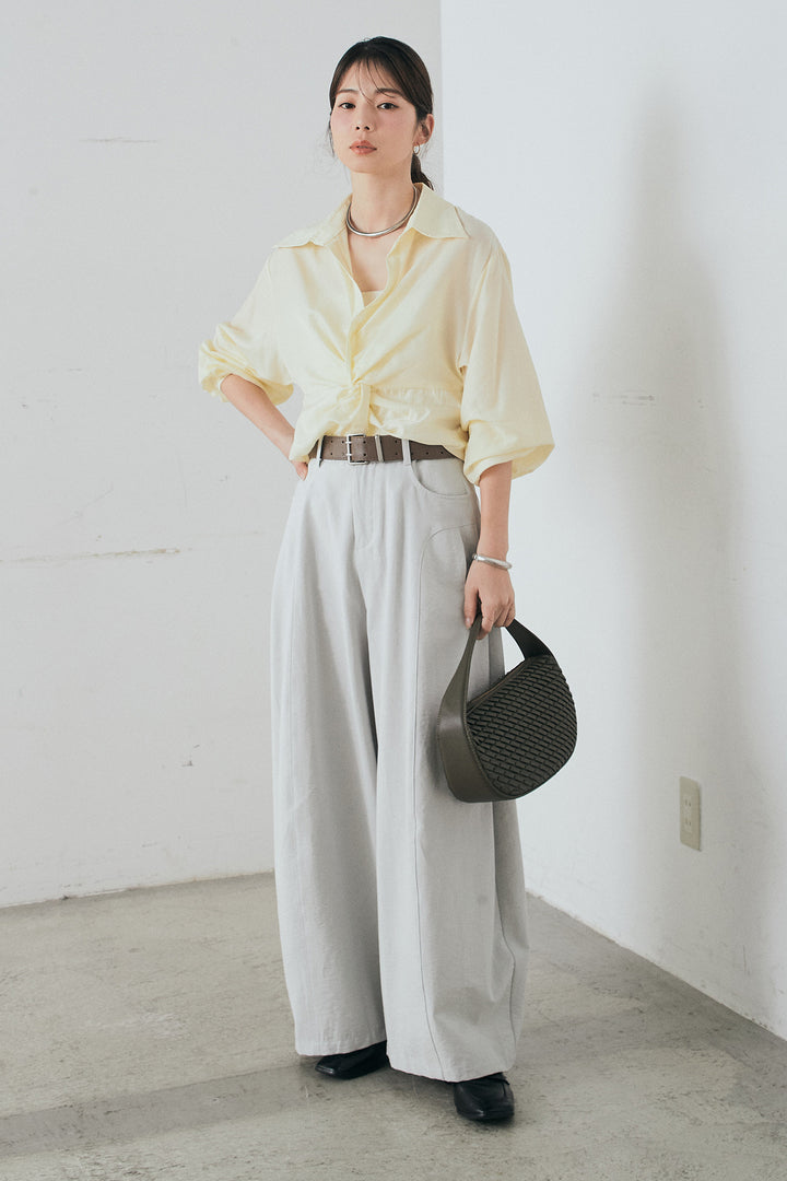 [SET]裾巻きツイストデザインシャツ+ベルト付きサイドタックワイドパンツ(2set)