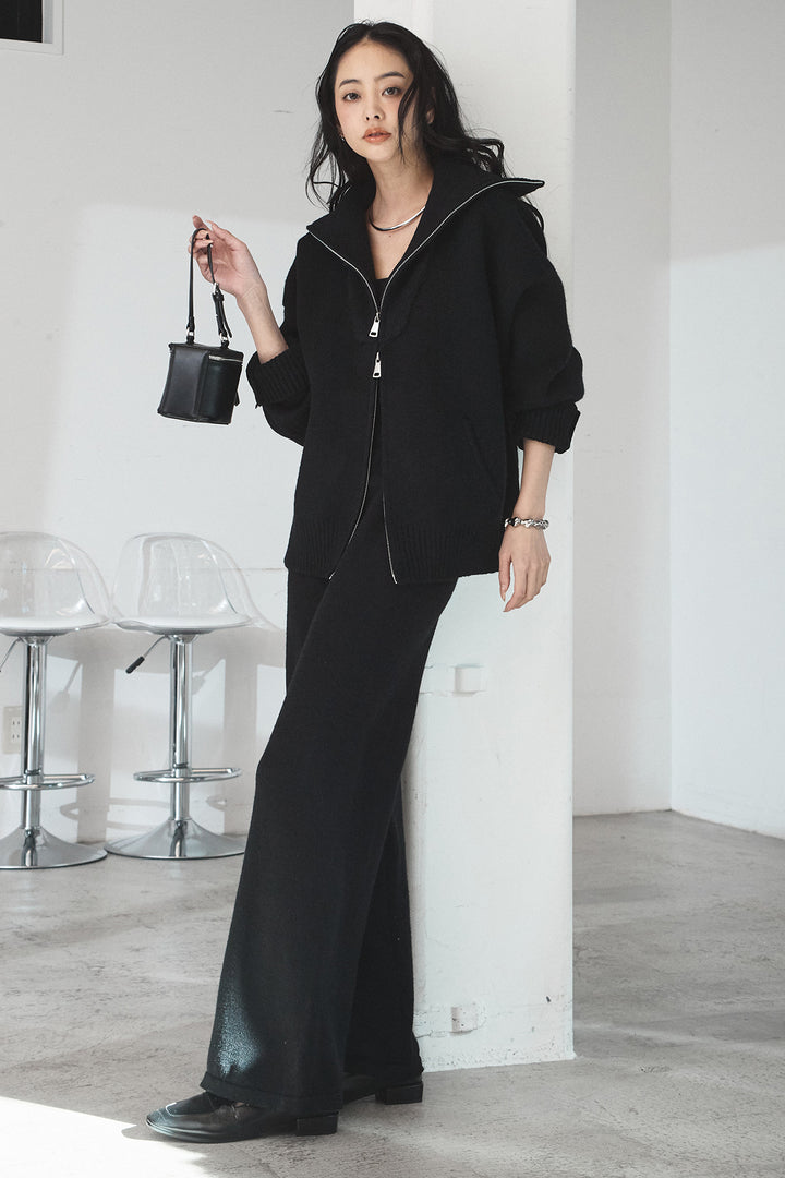 【着回しセット】[SET]ビッグカラーダブルジップニットSETUP+ストライプドッキングニットポロSETUP(2set)