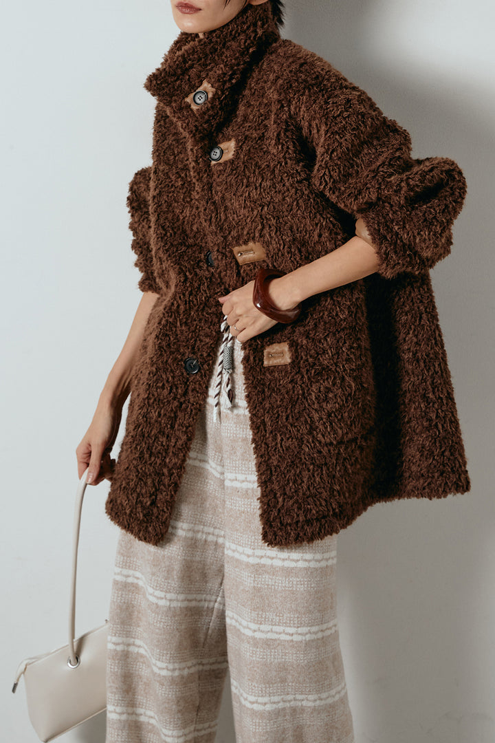 [SET]リバーシブルボアアウター+マルチライン柄リラックスニットパンツ(2set)