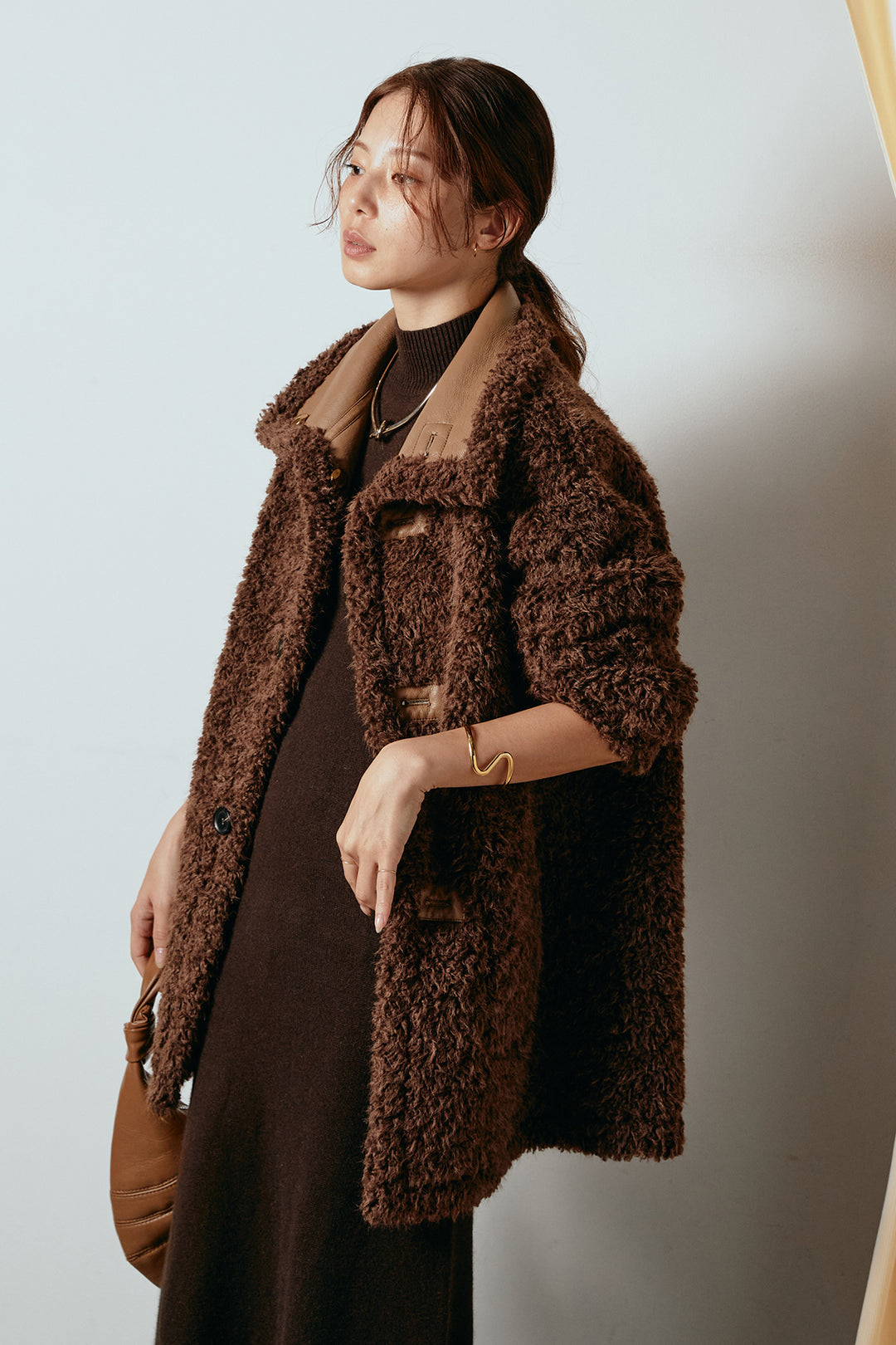 [SET]リバーシブルボアアウター+ノースリーブニットロングワンピース(2set)