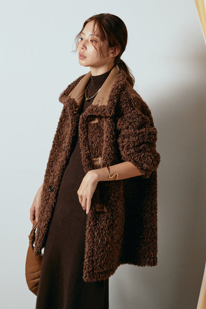 [SET]リバーシブルボアアウター+ノースリーブニットロングワンピース(2set)