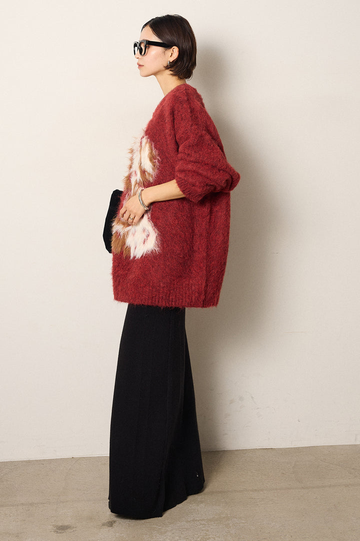 [SET]シャギーニュアンスアニマルニット+リブナローニットスカート(2set)