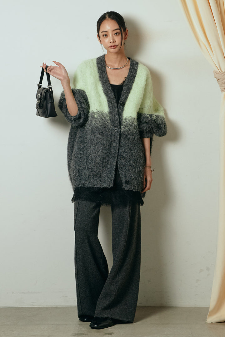 [SET]起毛グラデーションニットカーディガン+レース切り替えキャミソール(2set)