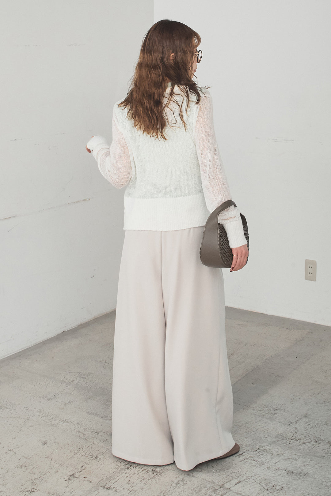 [SET]モヘア透かし編みレイヤードアンサンブルセット+ベルト付きツータックワイドパンツ(2set)