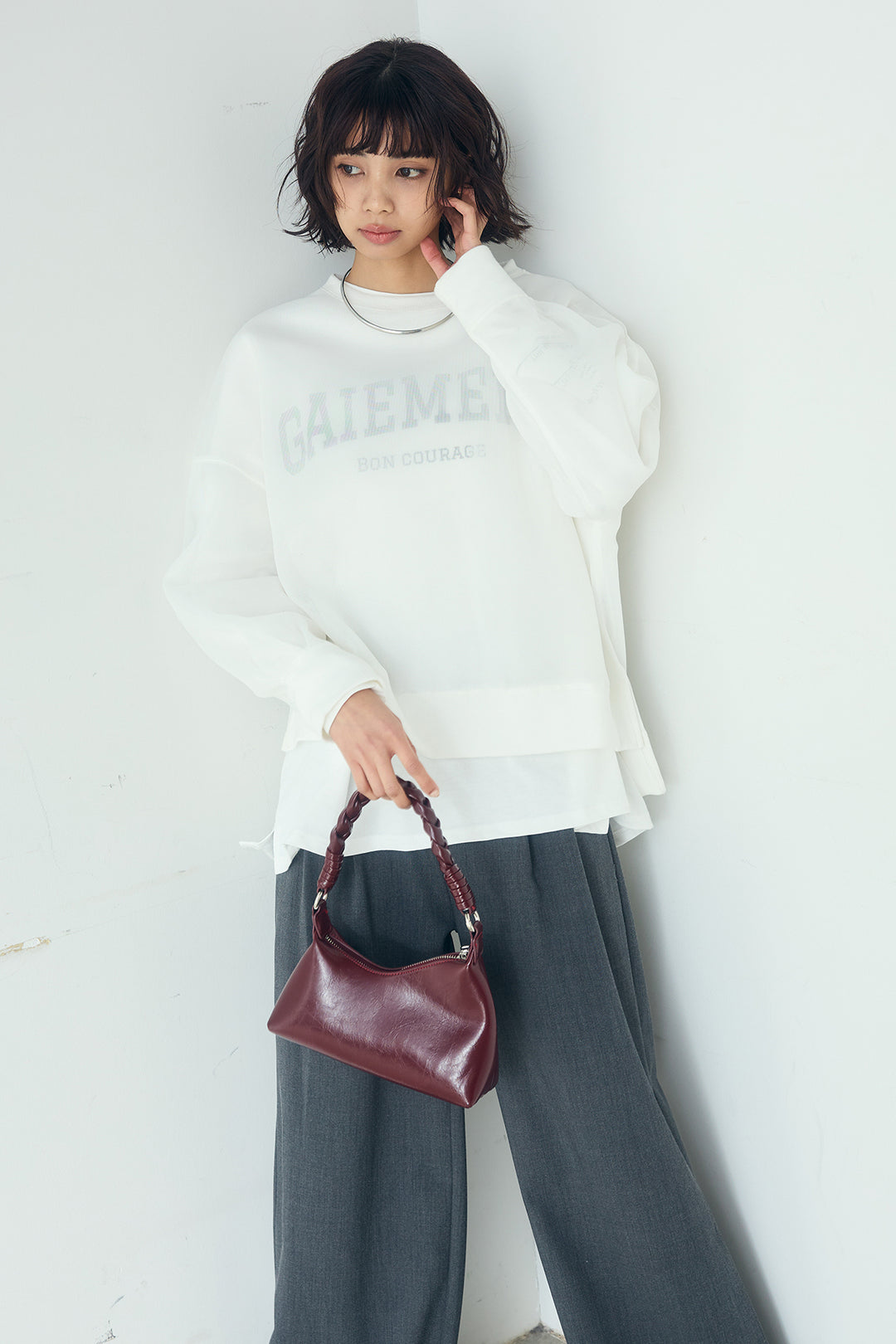 [SET]クリアダンボールプルオーバー+斜めボタンタック入りスラックス(2set)