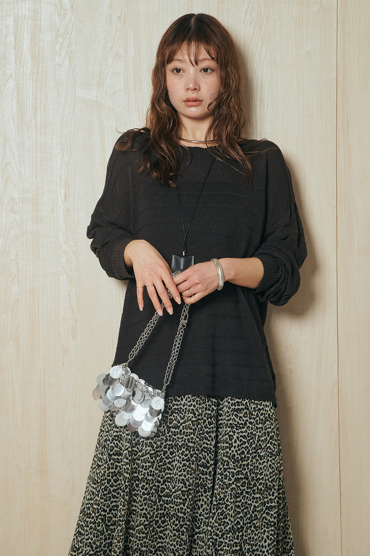 [SET]麻混リラックスニットトップス+リラックスレオパードロングスカート(2set)