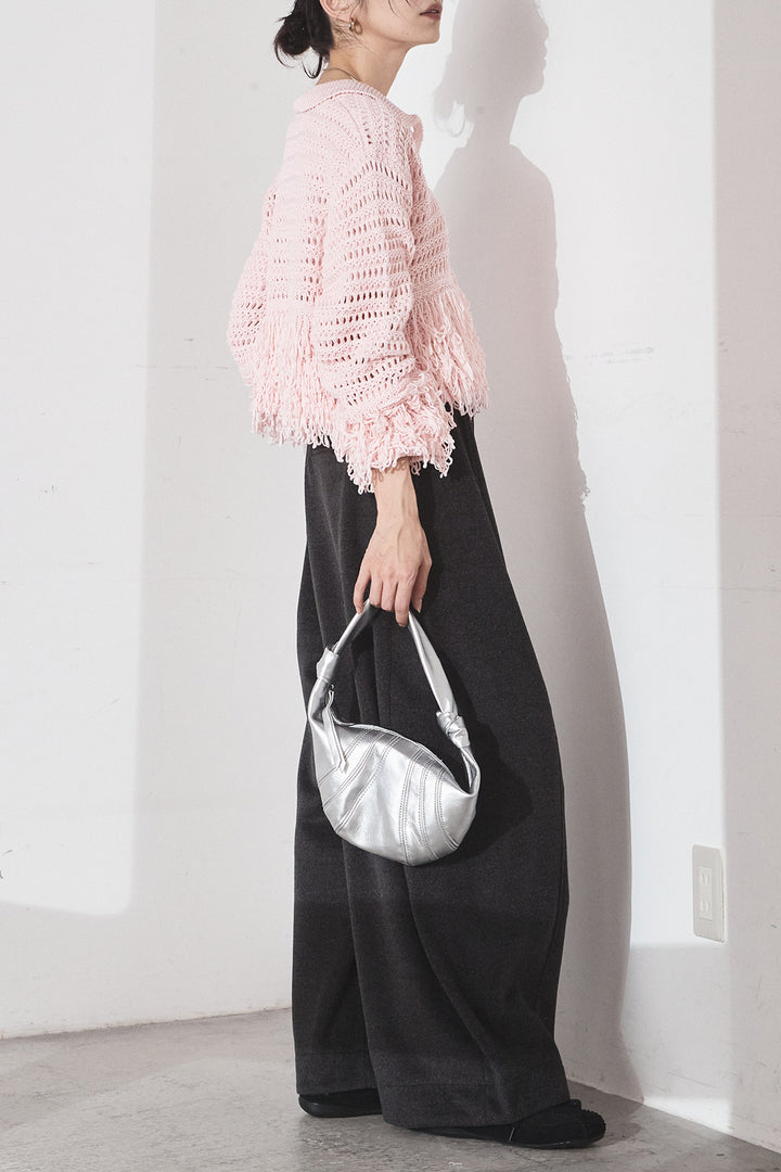 [SET]メッシュフリンジカーディガン+ウールタッチカーブワイドパンツ(2set)