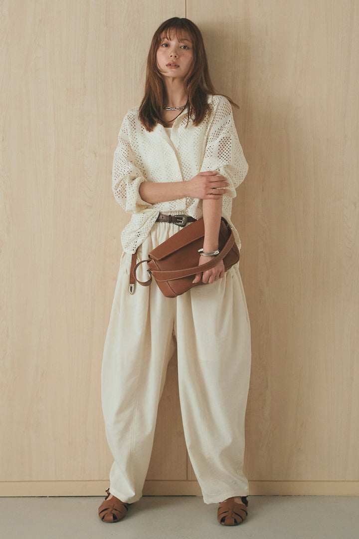 [SET]長袖襟付きレースシャツ+ポケットタックフォルムパンツ(2set)