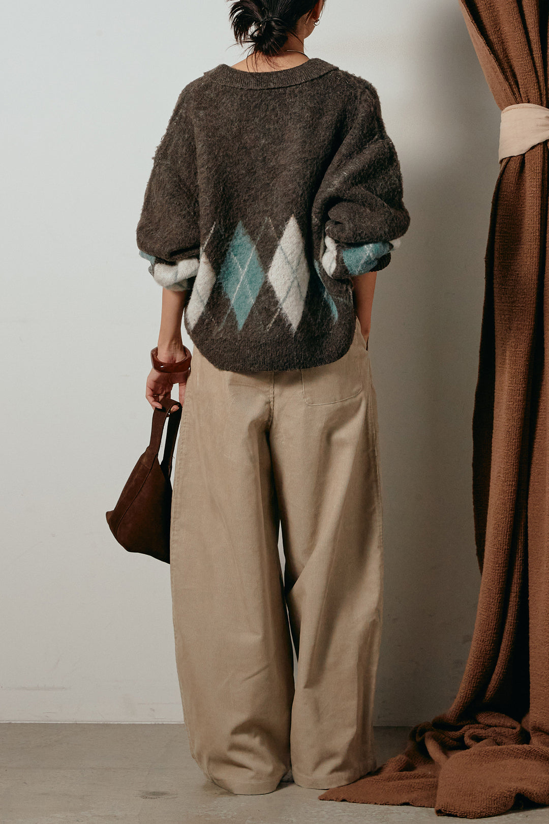 [SET]アーガイル柄ポロニットトップス+フロントタック入りコーデュロイパンツ(2set)