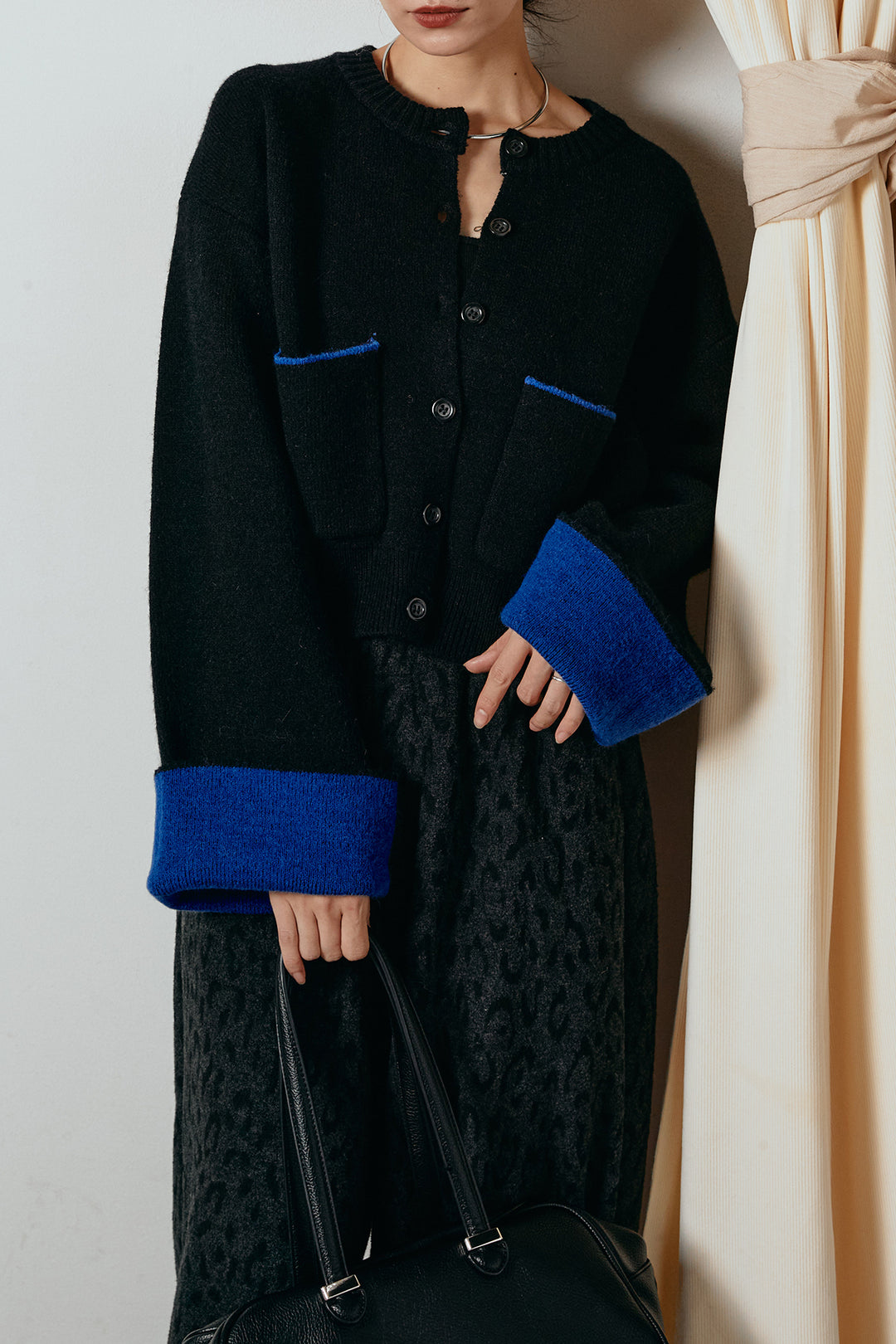 [SET]アルパカタッチダブルフェイスカーディガン+レオパードジャガードニットパンツ(2set)