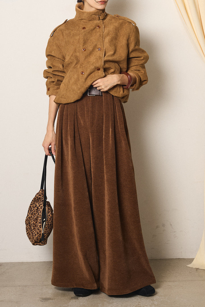 [SET]スタンド襟スウェードライクアウター+ベルトループコーデュロイワイドパンツ(2set)