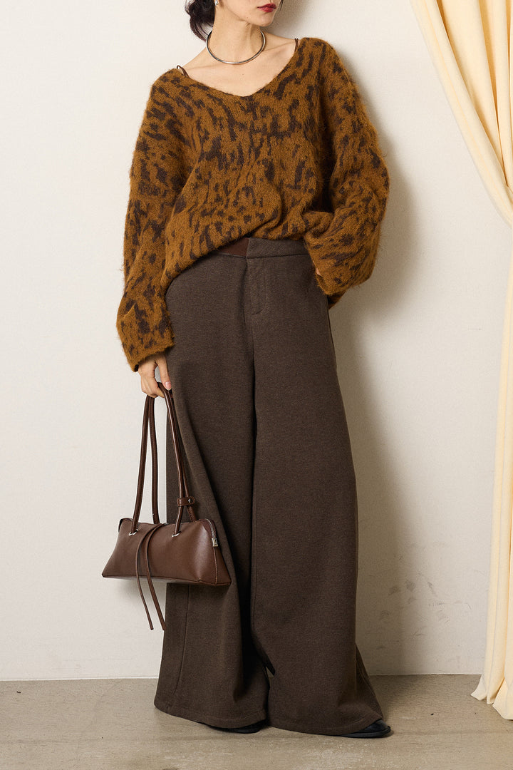 [SET]フラッフィーレオパードシャギーニット+サイドベルトパンツ(2set)