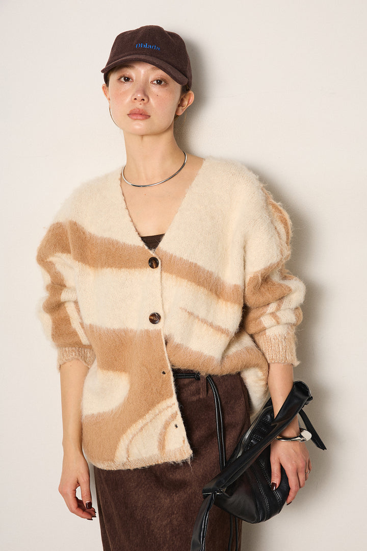 [SET]アクセントブラッシュドカーディガン+ロープベルト付きスウェード調スカート(2set)