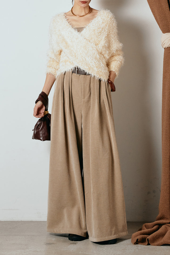 [SET]シャギークロスニットトップス+ベルトループコーデュロイワイドパンツ(2set)