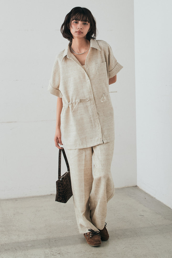 [SET]ツイードウエストドロストシャツ+ツイードタックパンツ(2set)
