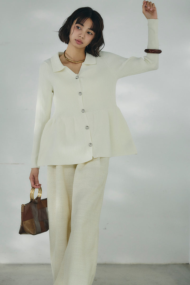 [SET]スキッパーペプラムニット+デニムライクヘリンボーンタックパンツ(2set)