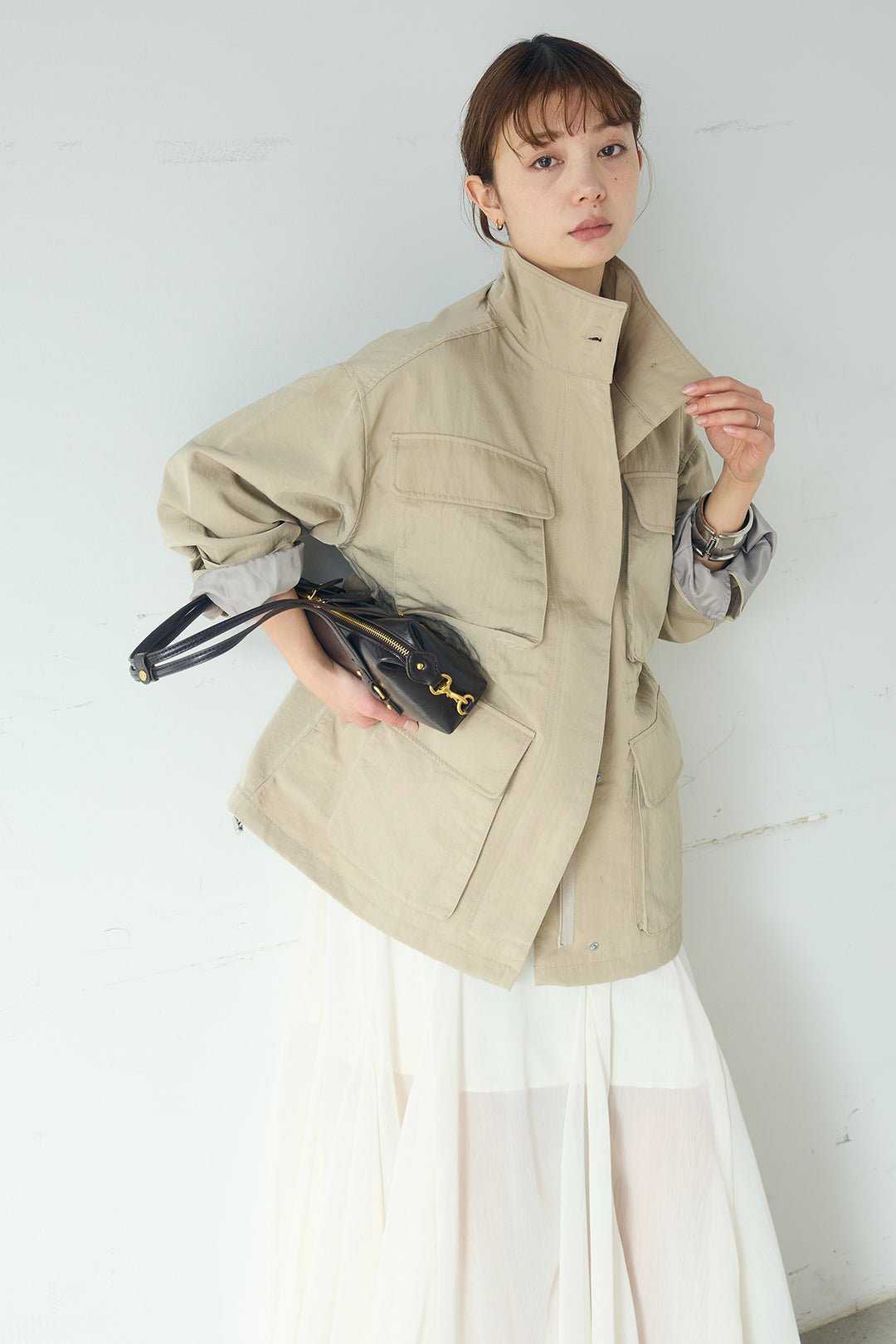 [SET]ナイロンツイルフィールドジャケット+シアーフリルキャミワンピース(2set)