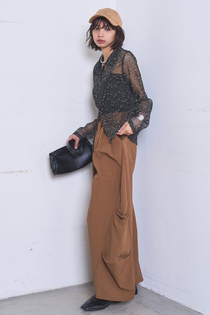 [SET]ネップメッシュポロ襟カーディガン+ドライタフタタックバレルパンツ(2set)