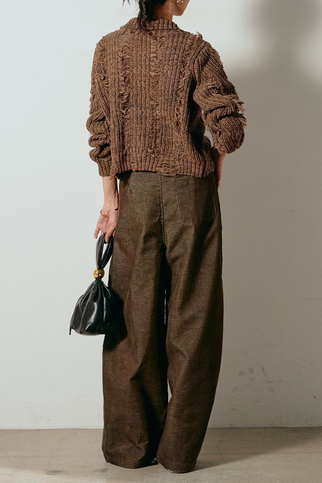 [SET]ハイネックフリンジジップニットトップス+フロントタック入りコーデュロイパンツ(2set)