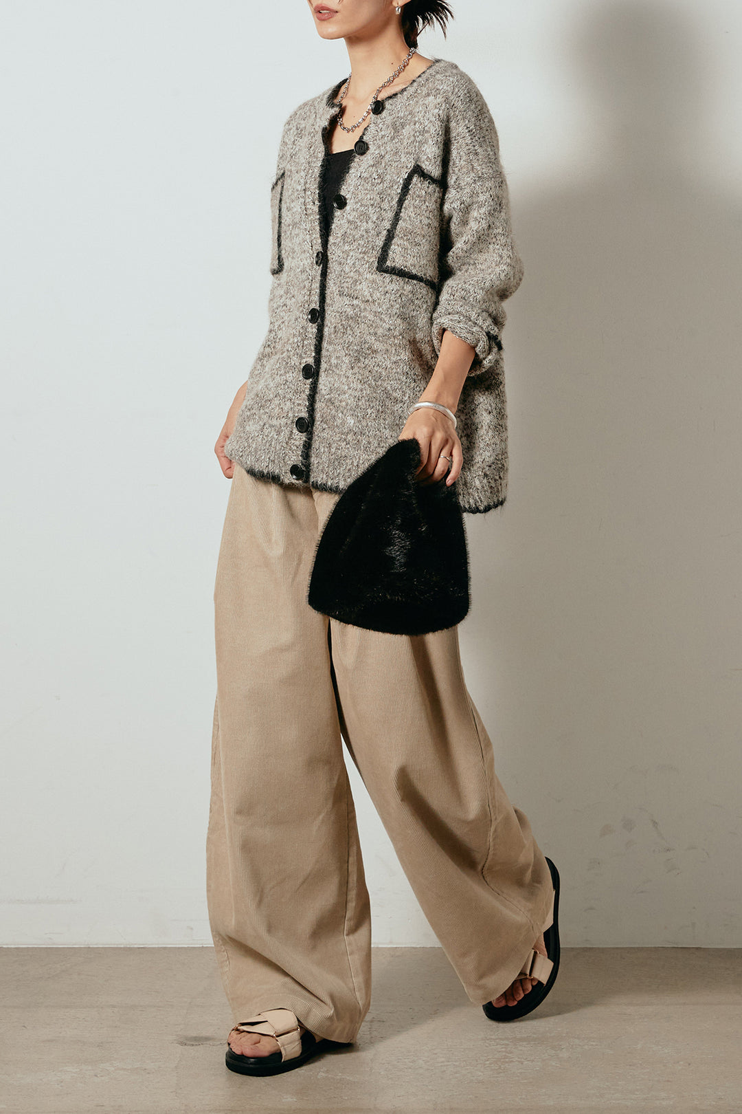 [SET]ミックスニットポケットカーディガン+フロントタック入りコーデュロイパンツ(2set)