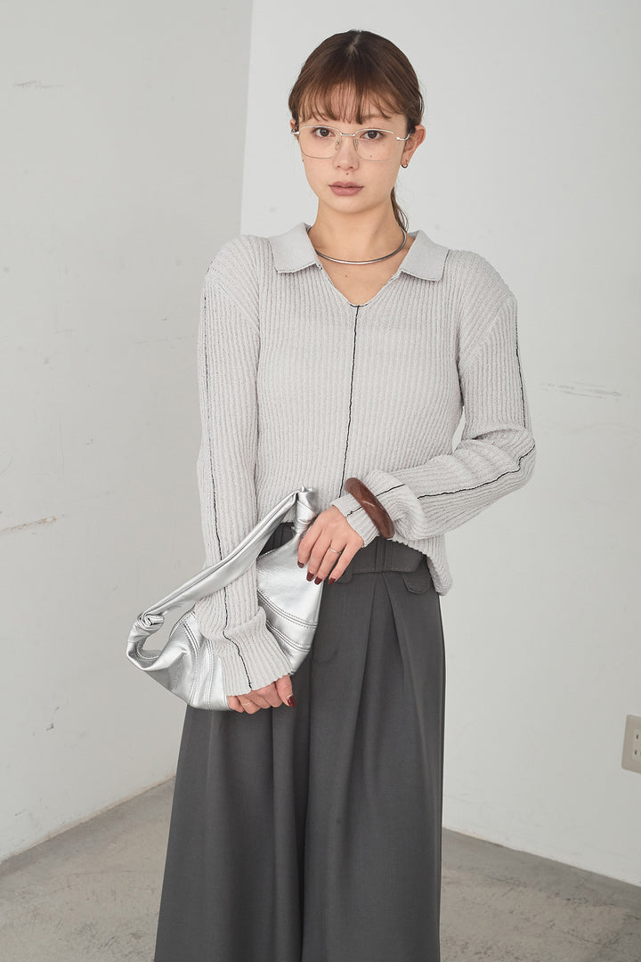 [SET]衿付きニットプルオーバー+ベルト付きツータックワイドパンツ(2set)