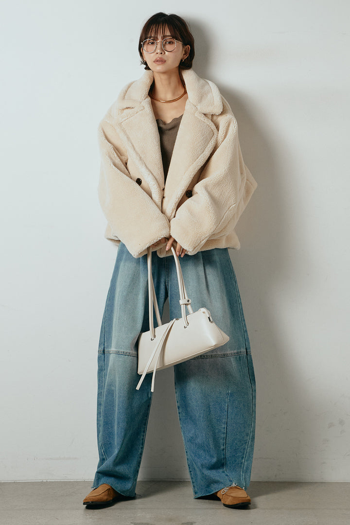 【2月中旬発送】
[SET]テディボアショートジャケット+加工デニムタックコクーンワイドパンツ(2set)