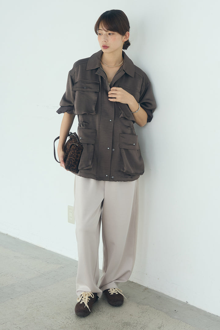 [SET]サテンライトブルゾン+異素材切り替えスウェットパンツ(2set)