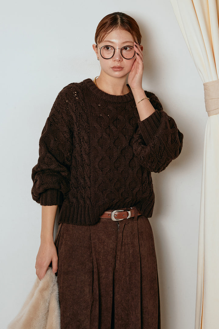 [SET]バルキーケーブルプルオーバー+コーデュロイサイドタックコクーンパンツ(2set)