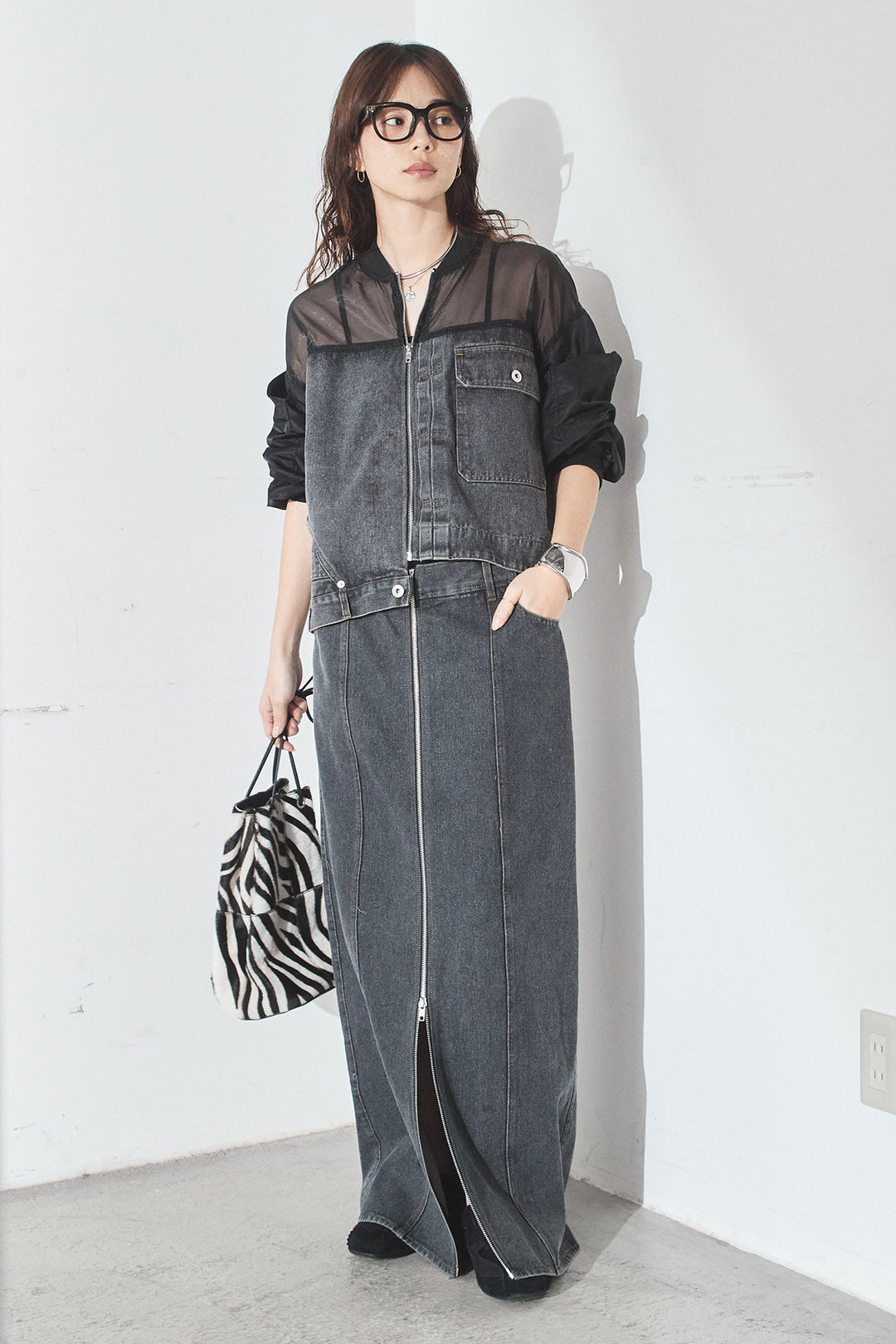 [SET]デニムコンビネーションブルゾン+フロントジップデニムスカート(2set)