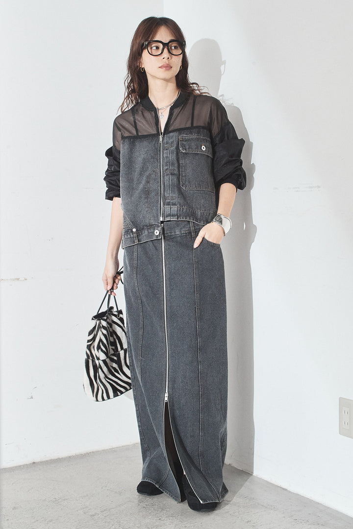 [SET]デニムコンビネーションブルゾン+フロントジップデニムスカート(2set)