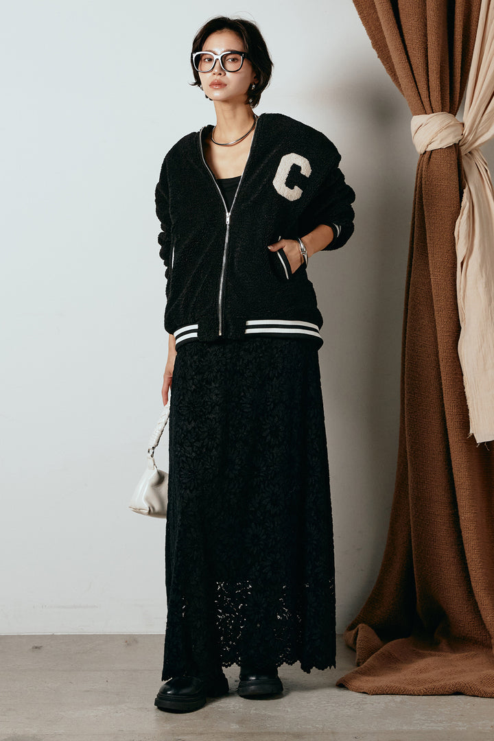 [SET]ロゴスタジャンボアブルゾン+花柄刺繍ベロアフレアスカート(2set)