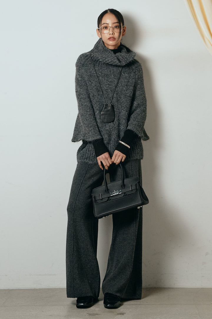 [SET]起毛ミディアムスリーブニットトップス+リブニットシームレスタートルプルオーバー+センターラインニットパンツ(3set)