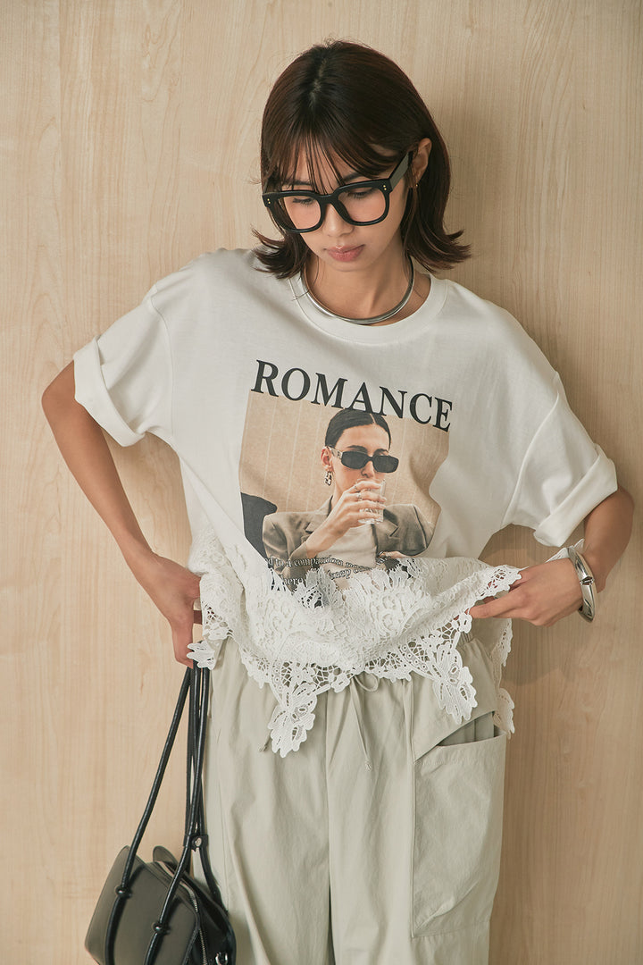 [SET]裾レース付きワイドグラフィックT+カットオフポケット裾ドロストパンツ(2set)