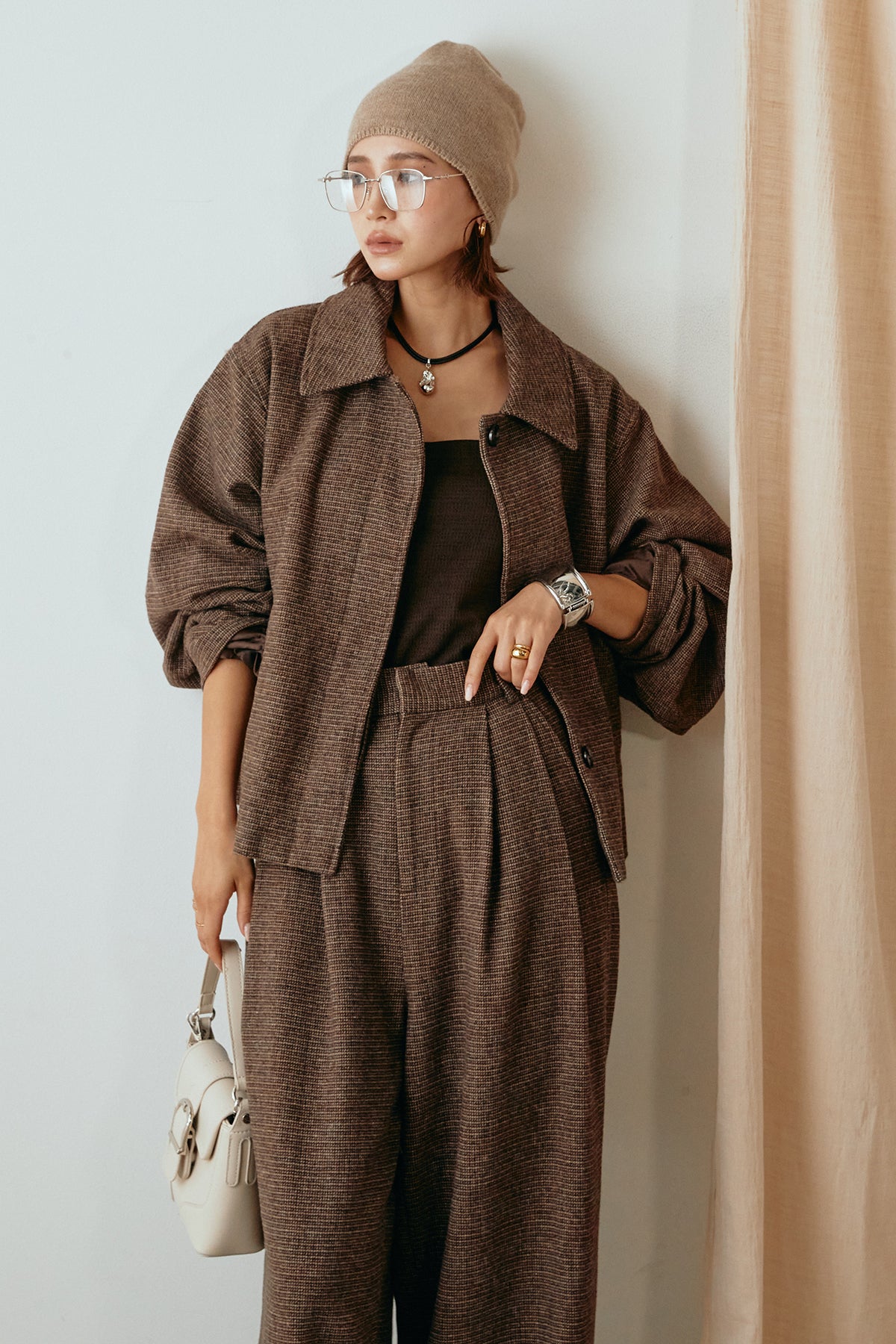 SET]チェックツイードジャケット+チェックツイードタックワイドパンツ