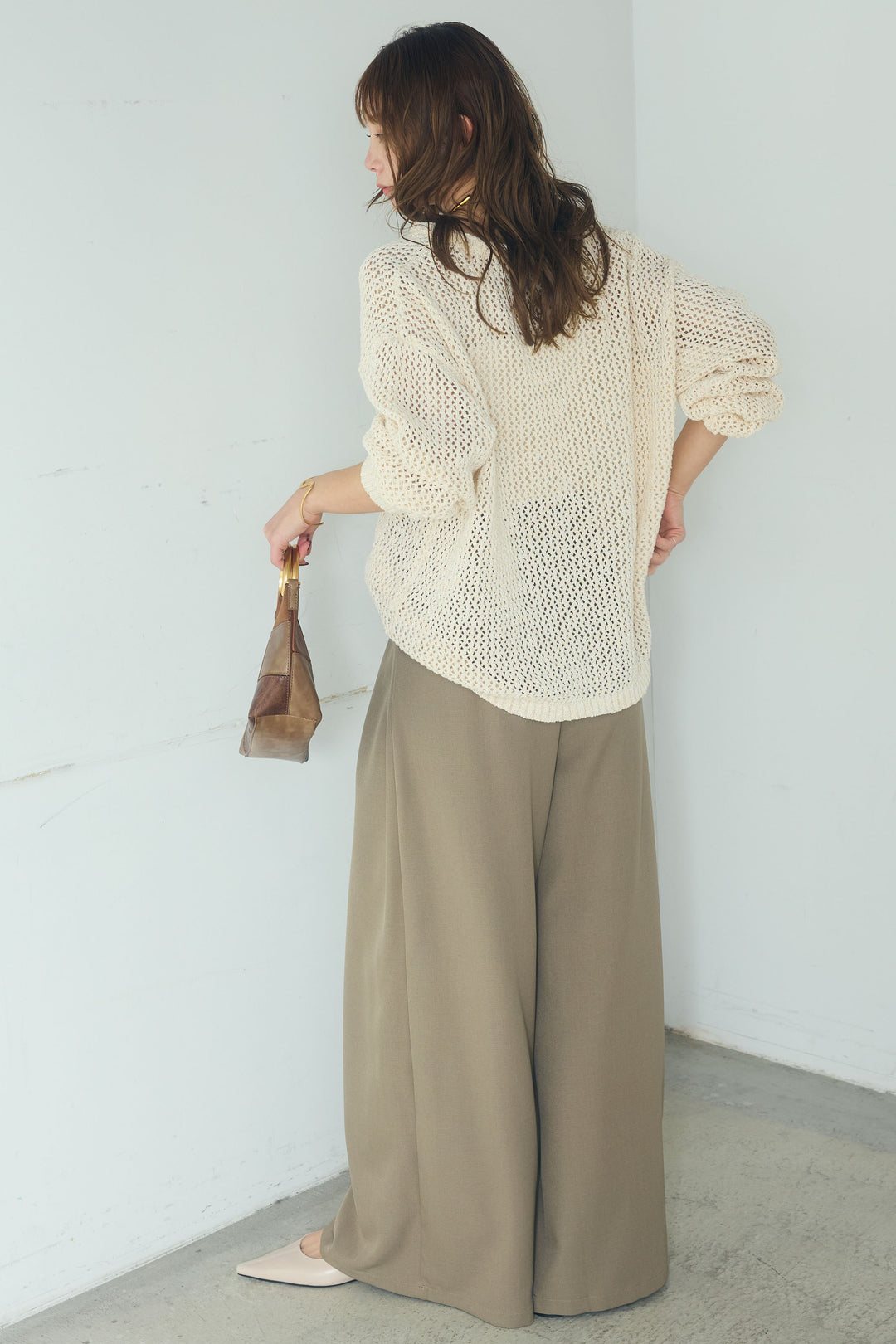 【即納】ミックスメッシュキーネックプルオーバー