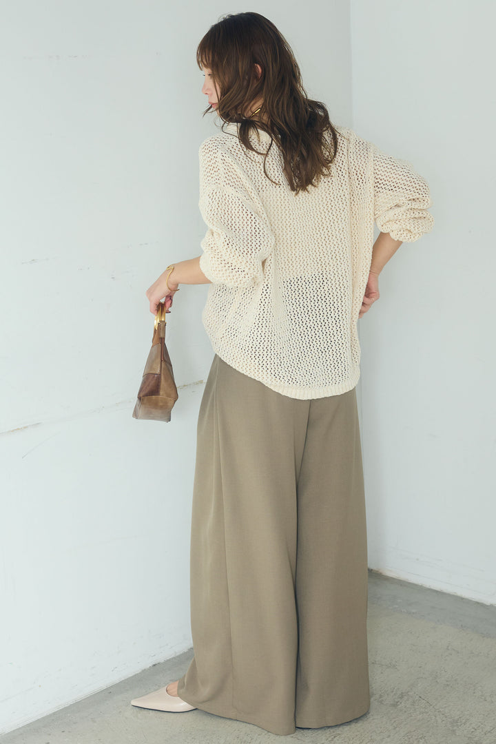 【即納】ミックスメッシュキーネックプルオーバー