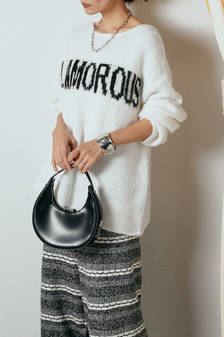 [SET]フロントロゴデザインニットトップス+マルチライン柄リラックスニットパンツ(2set)