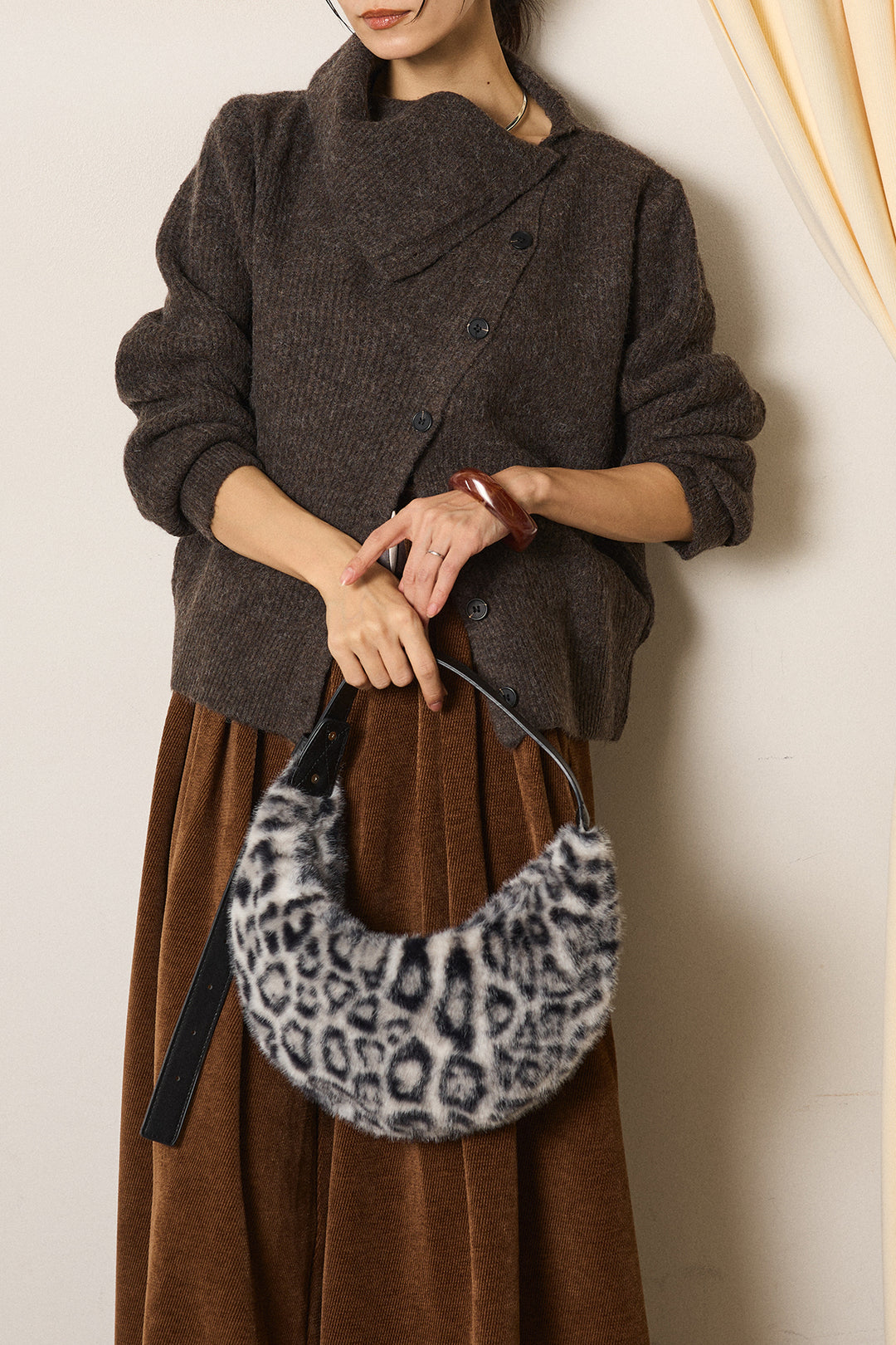 [SET]ボタンデザインネックニットプルオーバー+ベルトループコーデュロイワイドパンツ(2set)