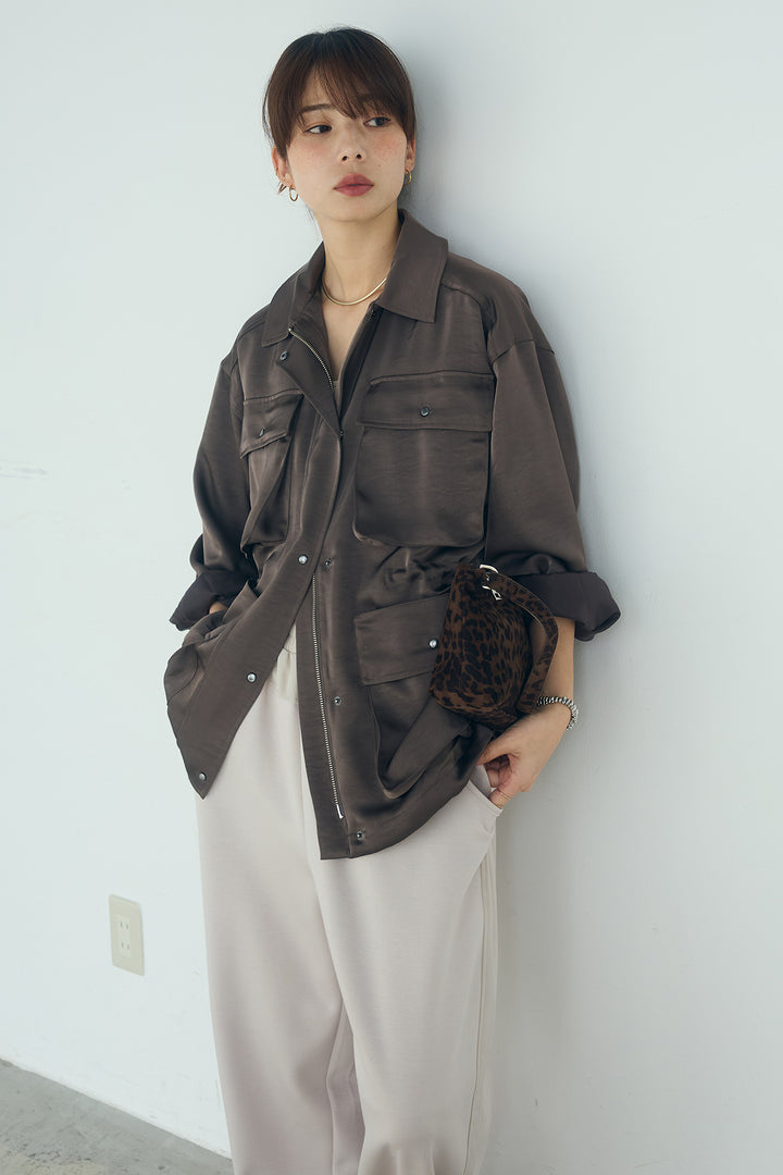 [SET]サテンライトブルゾン+異素材切り替えスウェットパンツ(2set)