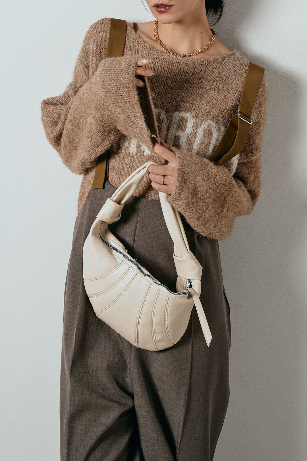 [SET]フロントロゴデザインニットトップス+ワイドツイルサロペット(2set)