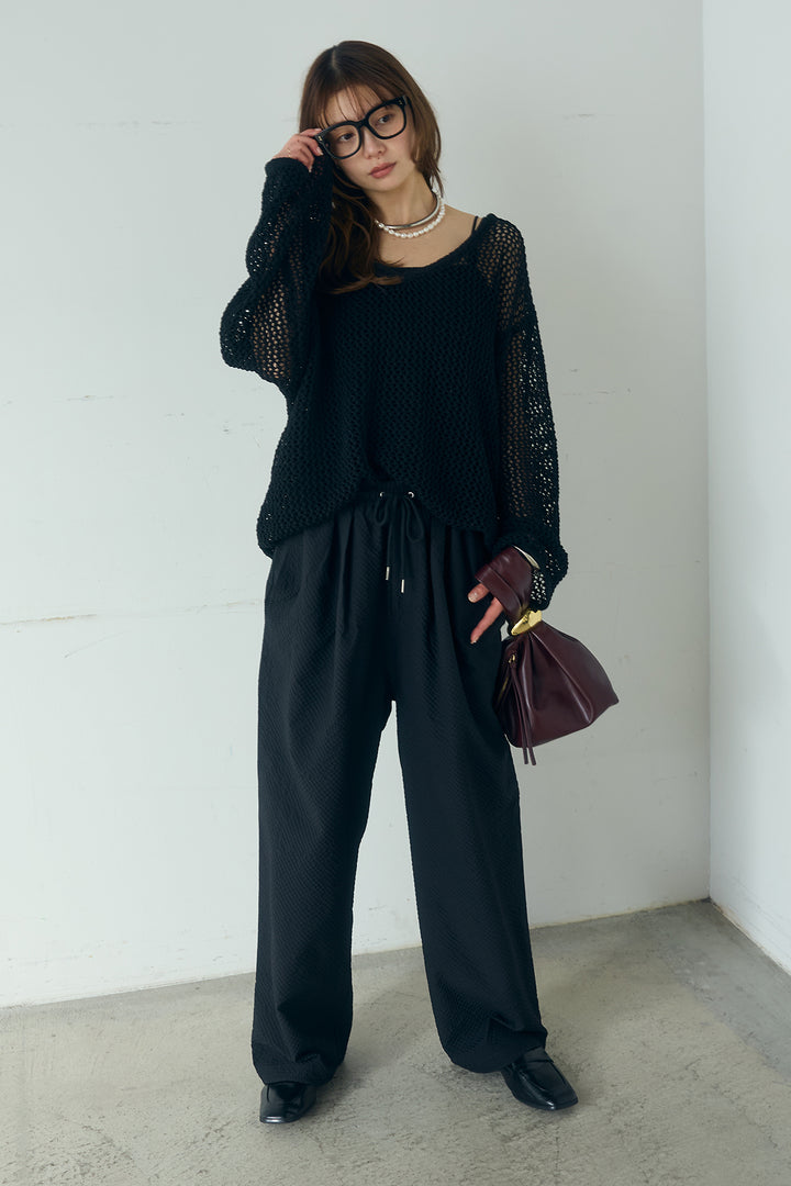 [SET]メッシュ編みビスチェセットVネックプルオーバー+シアサッカーイージーパンツ(2set)