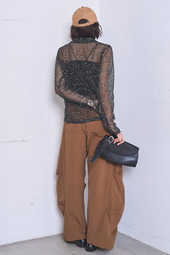 [SET]ネップメッシュポロ襟カーディガン+ドライタフタタックバレルパンツ(2set)