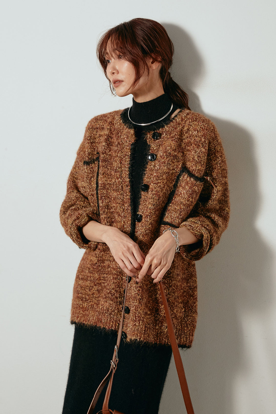 [SET]ミックスニットポケットカーディガン+ノースリーブニットロングワンピース(2set)