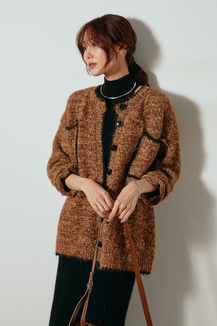 [SET]ミックスニットポケットカーディガン+ノースリーブニットロングワンピース(2set)