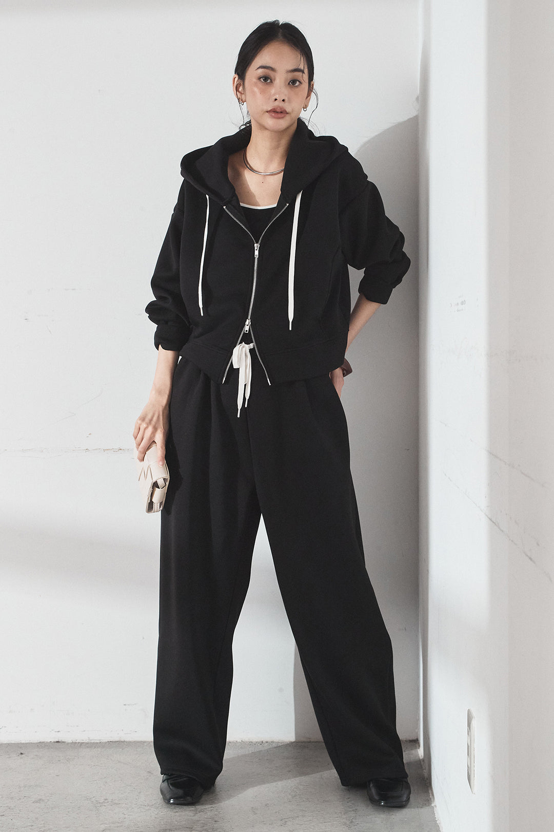 [SET]スウェットドルマンジップフードパーカー+スウェットコクーンイージーパンツ(2set)