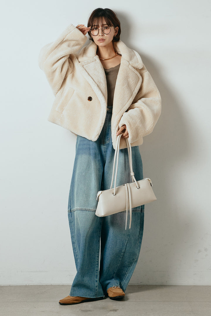 【2月中旬発送】
[SET]テディボアショートジャケット+加工デニムタックコクーンワイドパンツ(2set)