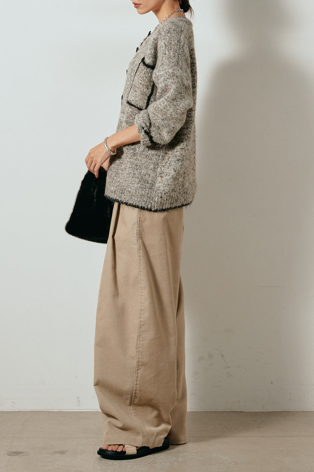 [SET]ミックスニットポケットカーディガン+フロントタック入りコーデュロイパンツ(2set)